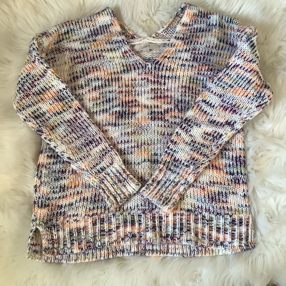 LOFT Multicolor Spacedye Double V Chunky Knit Oversized Sweater - Size XS - Picture 4 of 13